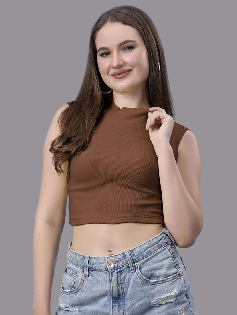 women solid sleeveless crop top - 21571385 - Zoom Image - 0