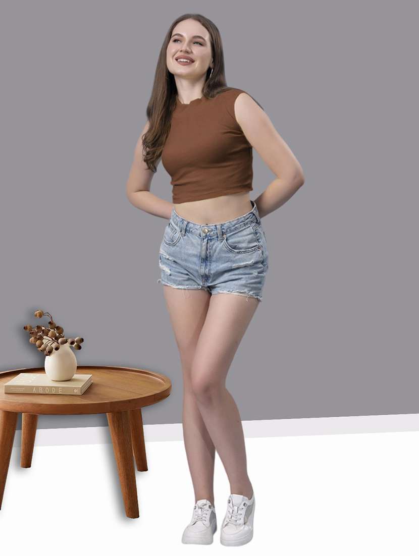 women solid sleeveless crop top - 21571385 - Standard Image - 4