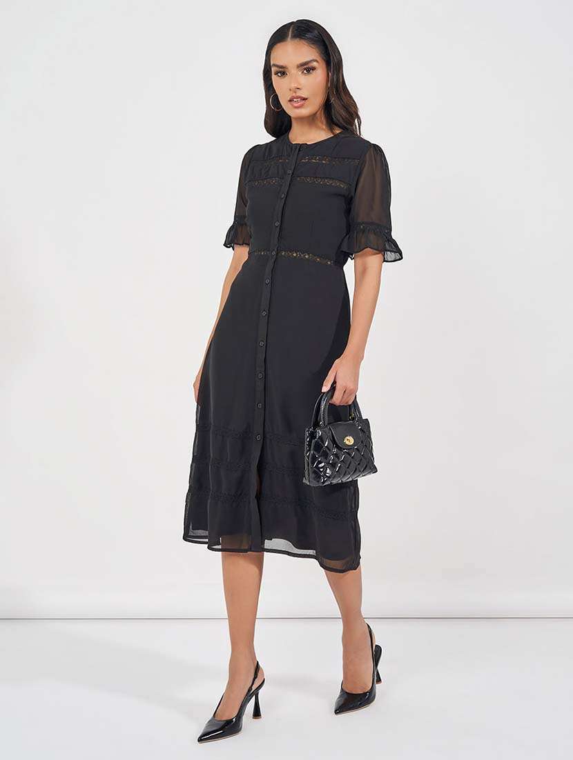 women black solid a-line dress - 21571414 -  Standard Image - 1