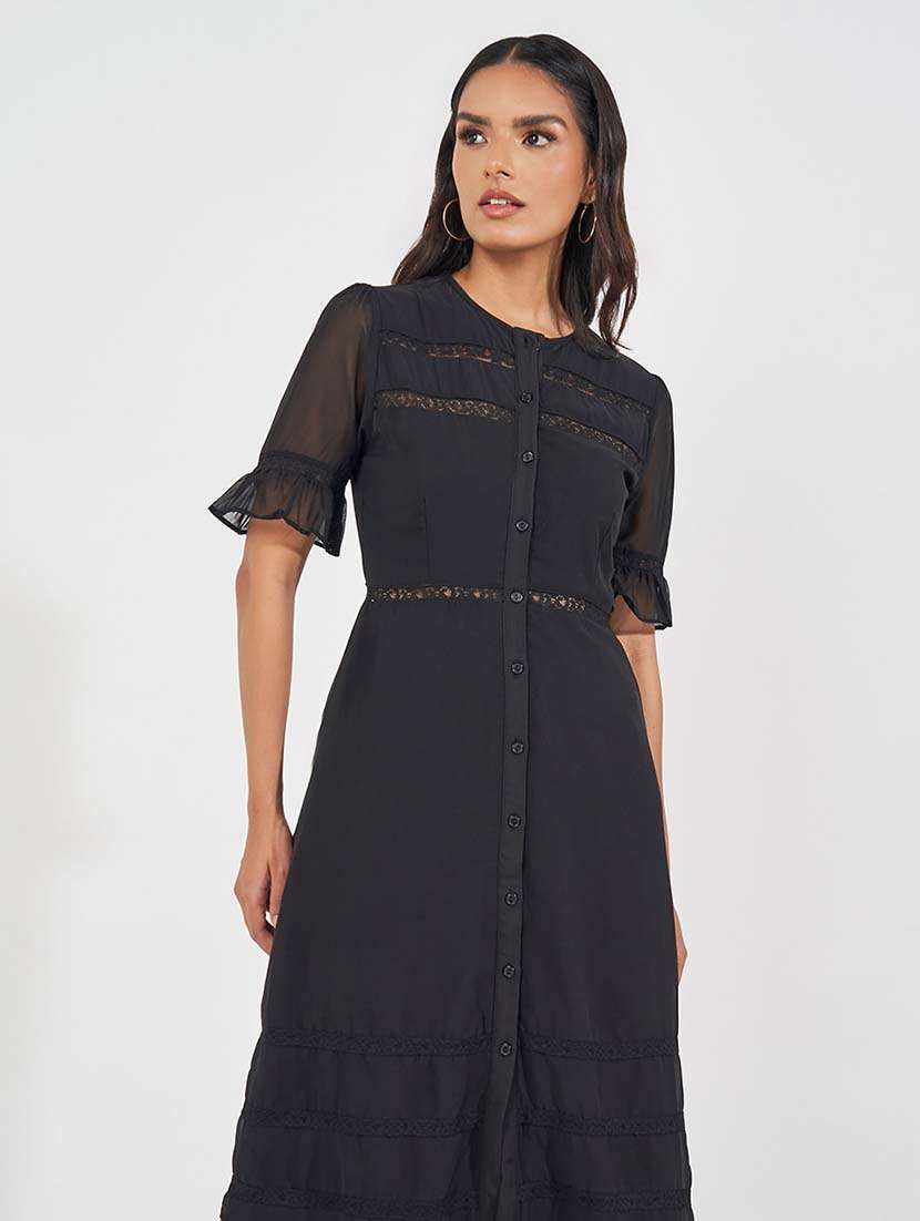 women black solid a-line dress - 21571414 -  Standard Image - 4