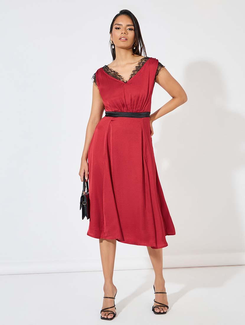 women red solid a-line dress - 21571416 -  Standard Image - 1