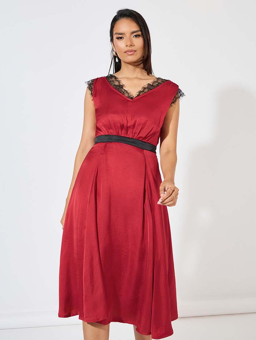 women red solid a-line dress - 21571416 - Standard Image - 4