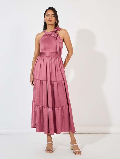 women pink solid tiered dress - 21571423 - Standard Image - 0