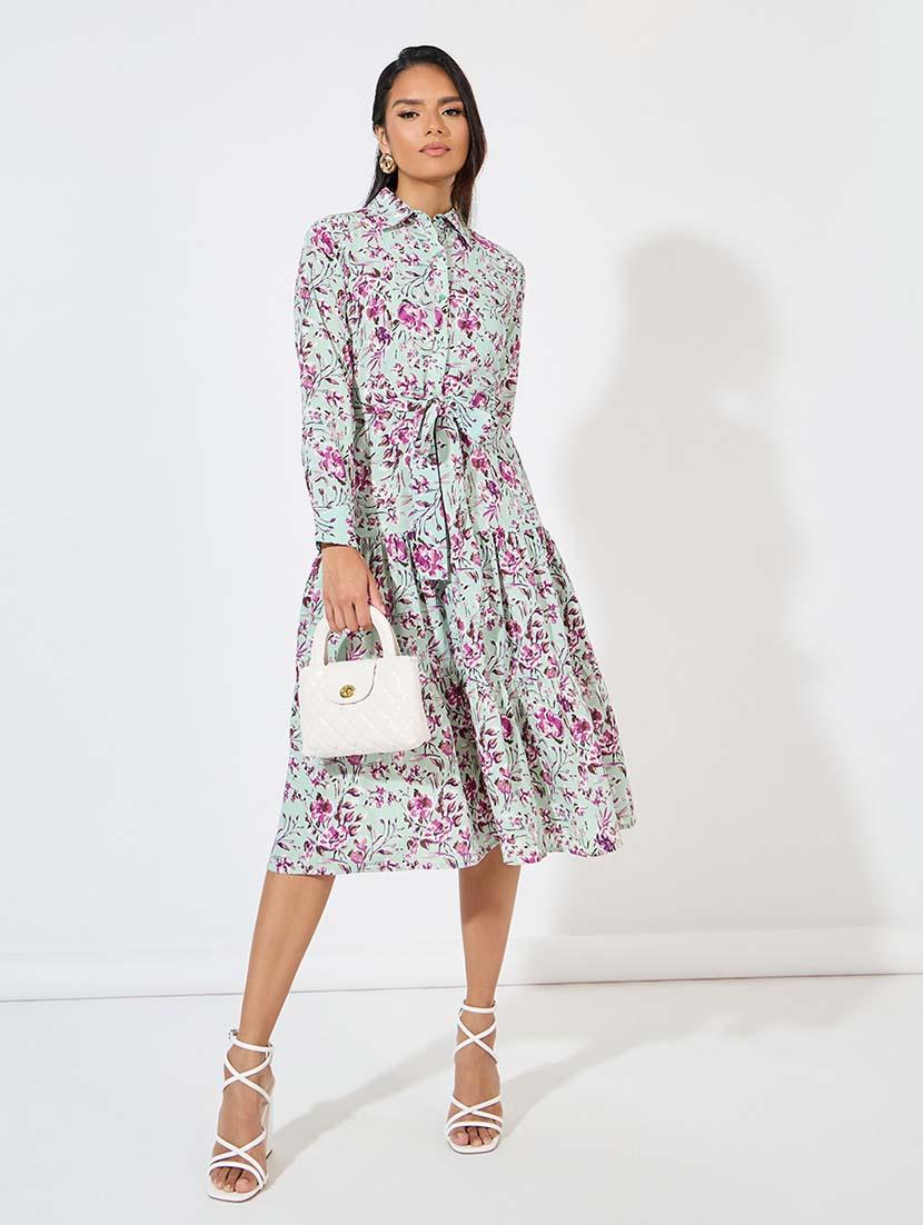 women blue floral printed a-line dress - 21571425 -  Standard Image - 1