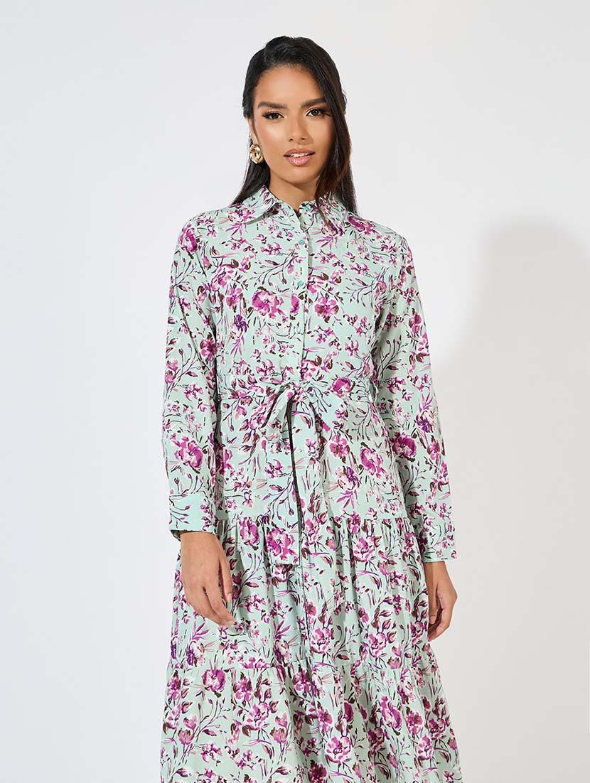 women blue floral printed a-line dress - 21571425 - Standard Image - 4