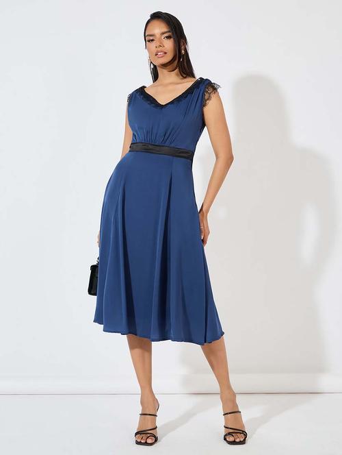 women navy blue solid a-line dress - 21571428 -  Standard Image - 0