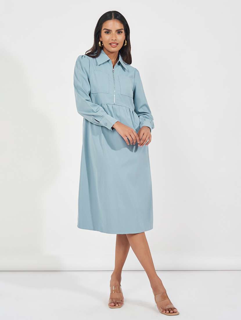 women light blue solid a-line dress - 21571430 -  Standard Image - 1