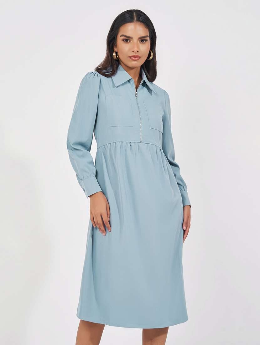 women light blue solid a-line dress - 21571430 -  Standard Image - 4