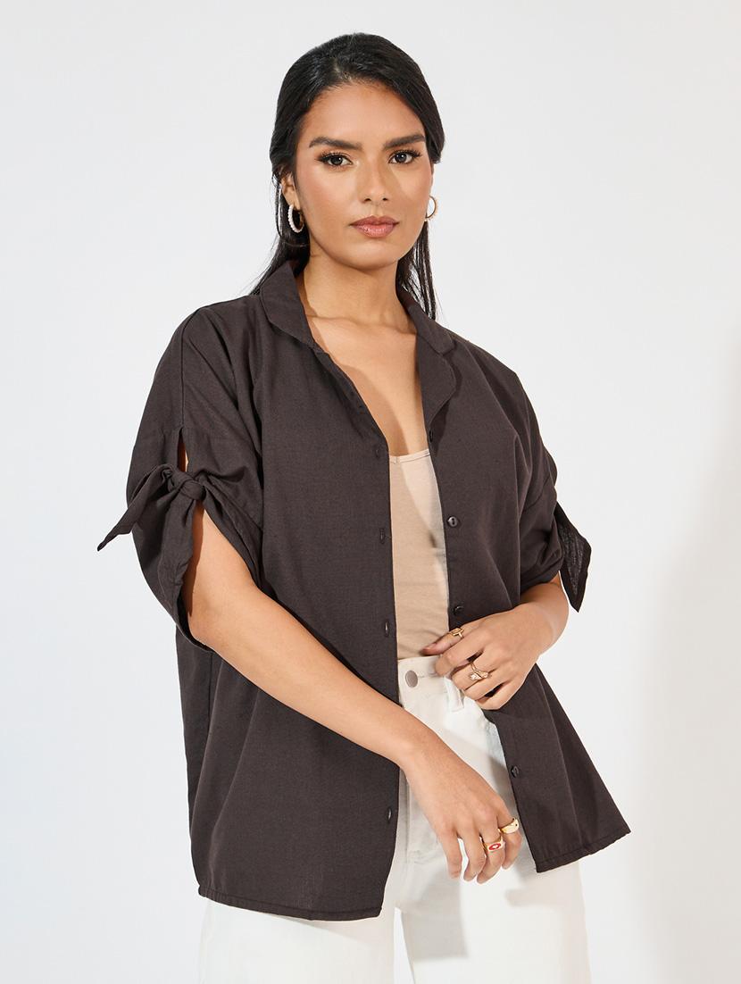women collared solid regular shirt - 21571460 - Standard Image - 1