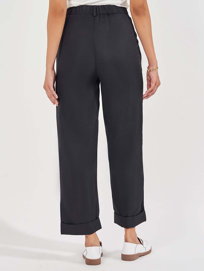 women mid-rise solid wide leg trouser - 21571463 - Standard Image - 1