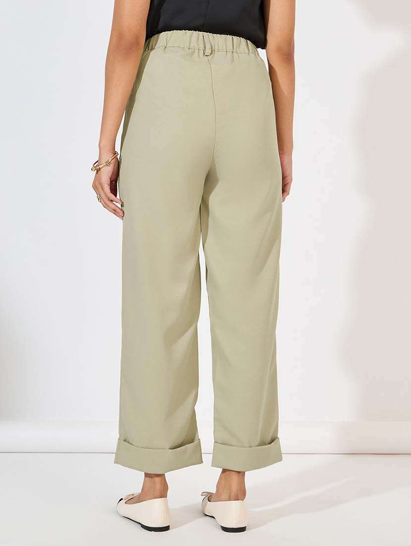 women mid-rise solid wide leg trouser - 21571466 -  Standard Image - 1