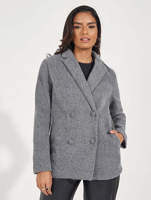 women grey solid double breasted blazer - 21571469 -  Standard Image - 0