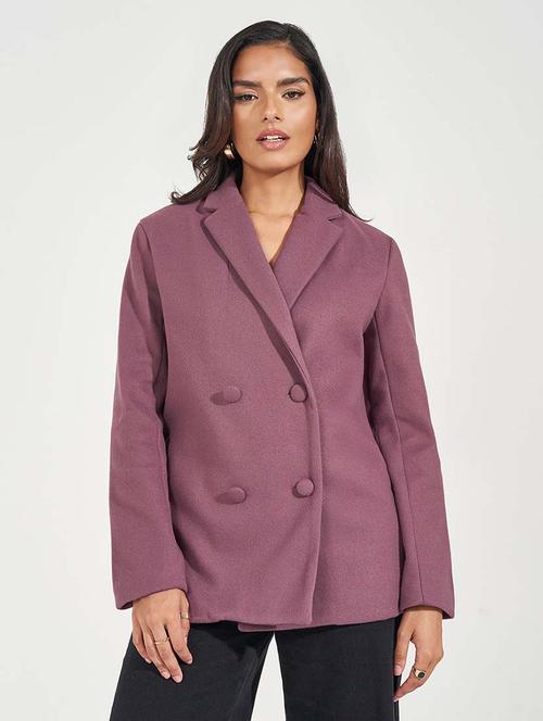 women burgundy solid double breasted blazer - 21571470 - Standard Image - 0