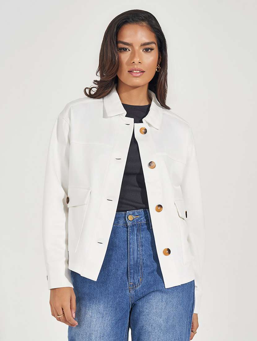 women white solid regular shacket - 21571477 -  Standard Image - 1