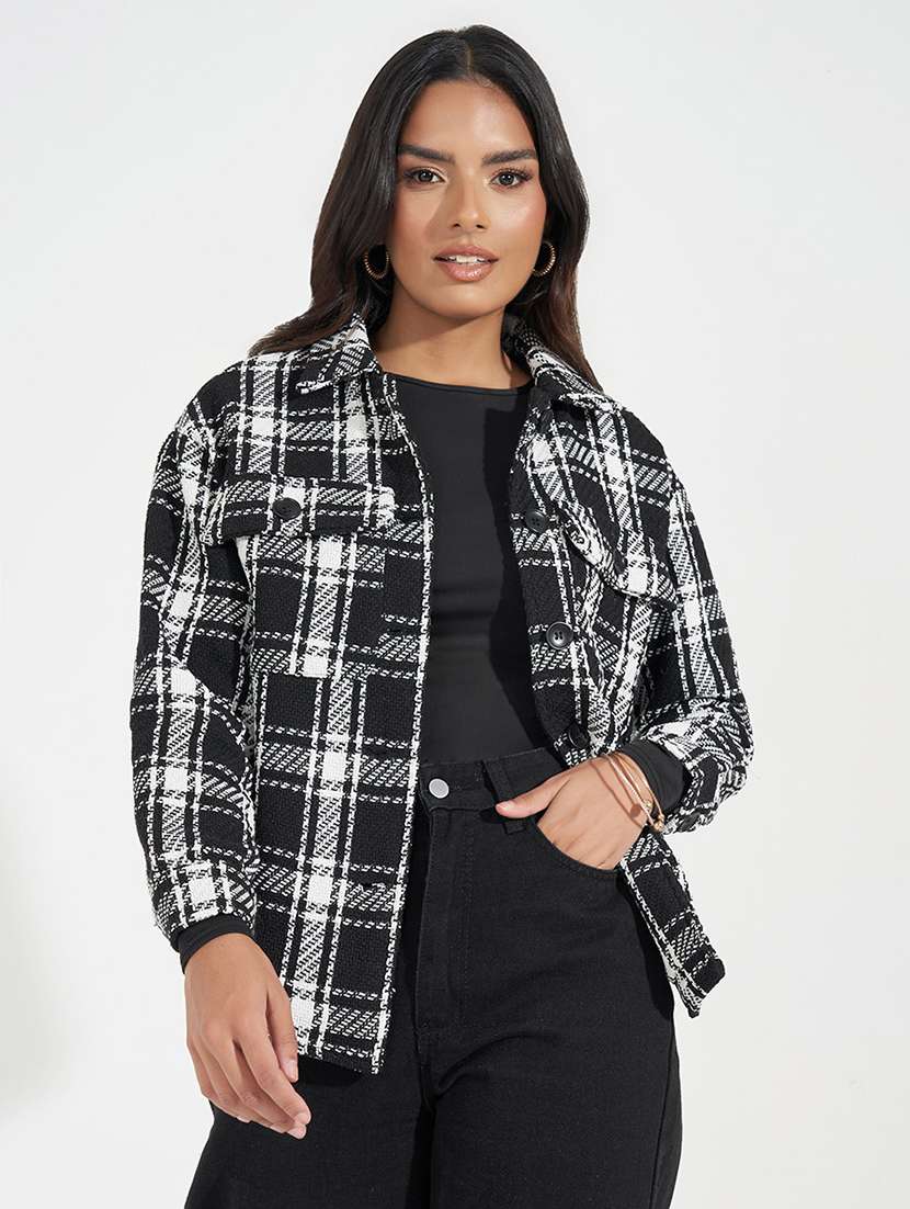 women black checkered regular shacket
