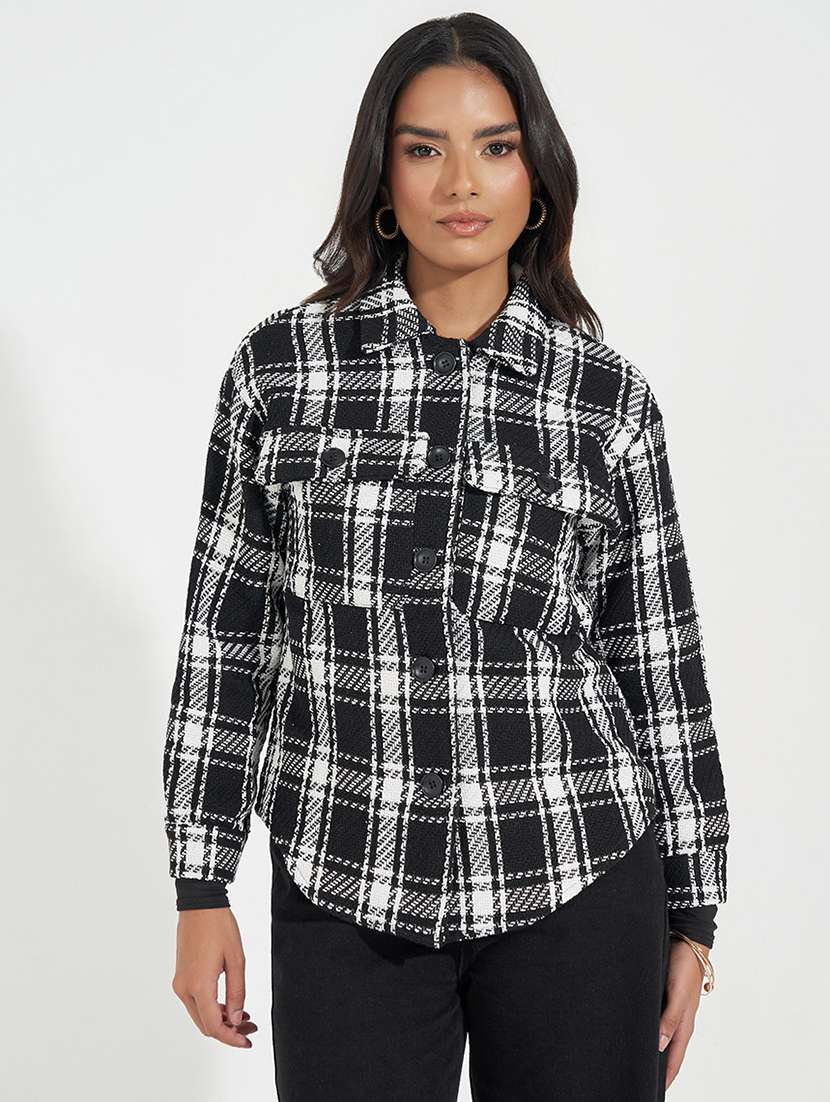 women black checkered regular shacket - 21571479 -  Standard Image - 1