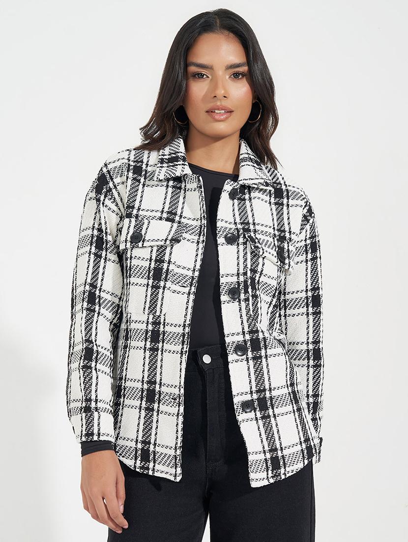 women white checkered regular shacket - 21571480 - Standard Image - 1