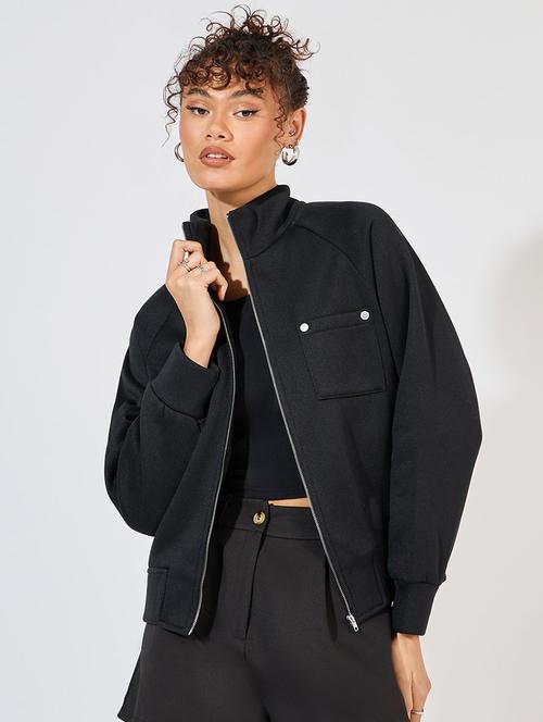 women black solid biker jacket - 21571483 - Standard Image - 0