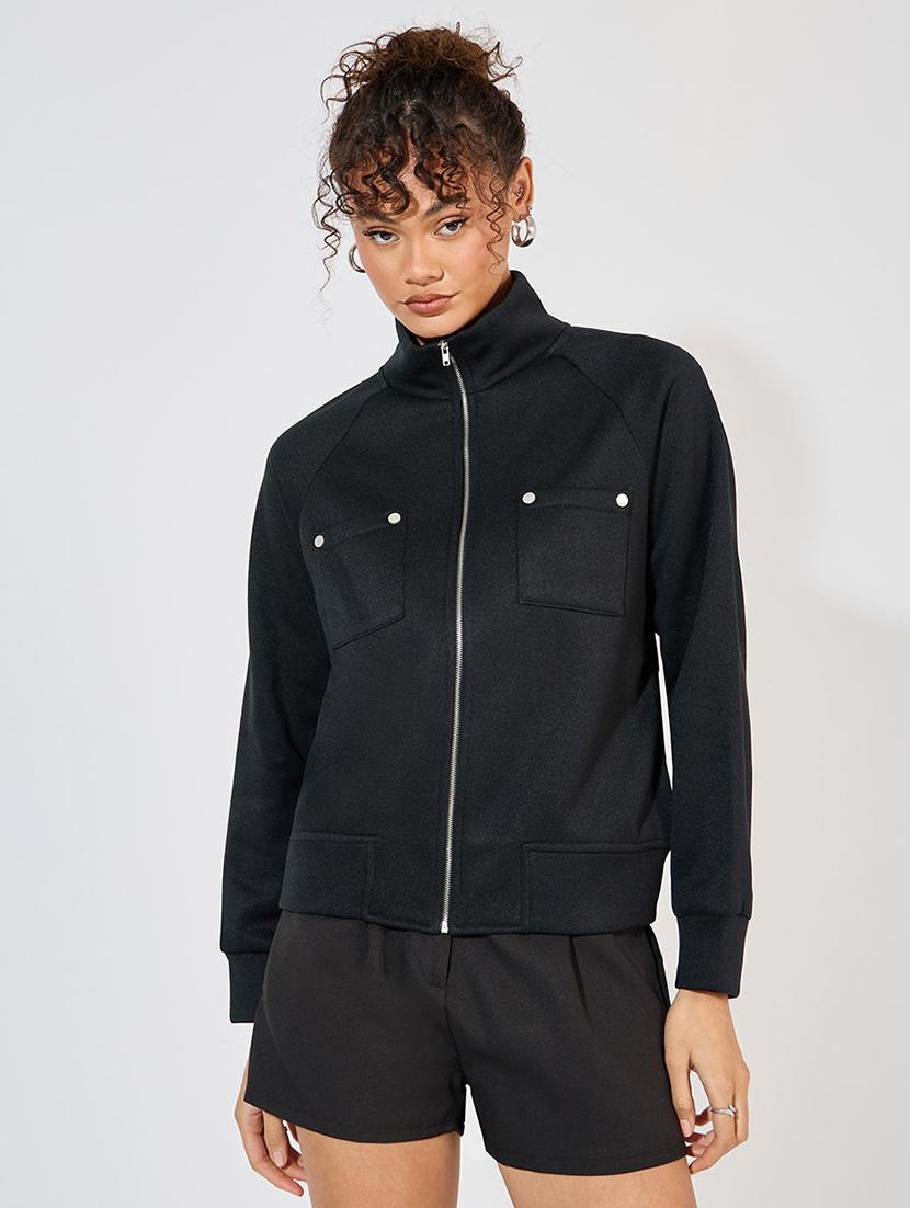 women black solid biker jacket - 21571483 -  Standard Image - 1