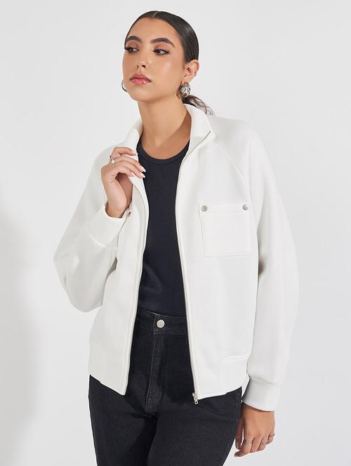 women cream solid long sleeve jacket - 21571484 - Standard Image - 0