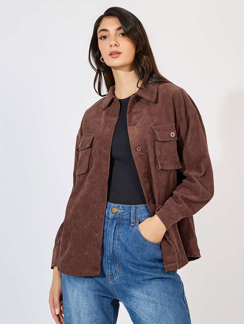 women long sleeve solid regular shacket - 21571487 -  Standard Image - 1