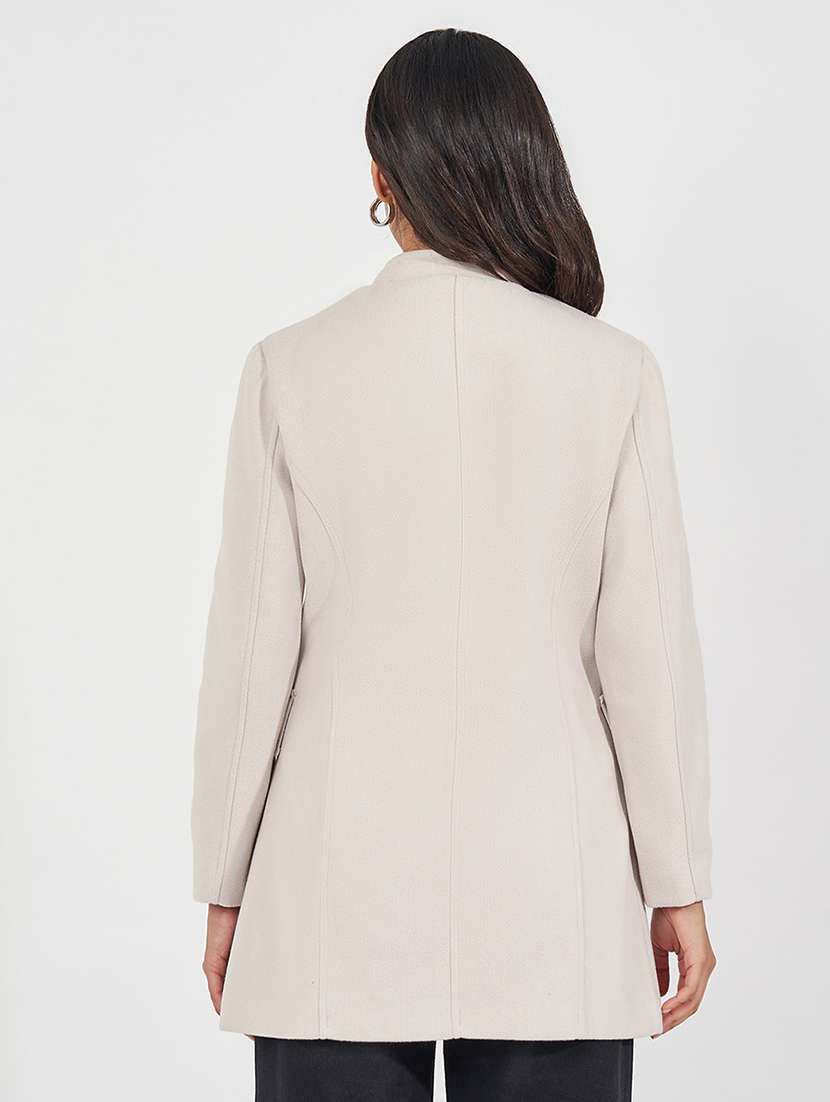 women beige solid overcoat  - 21571494 -  Standard Image - 1