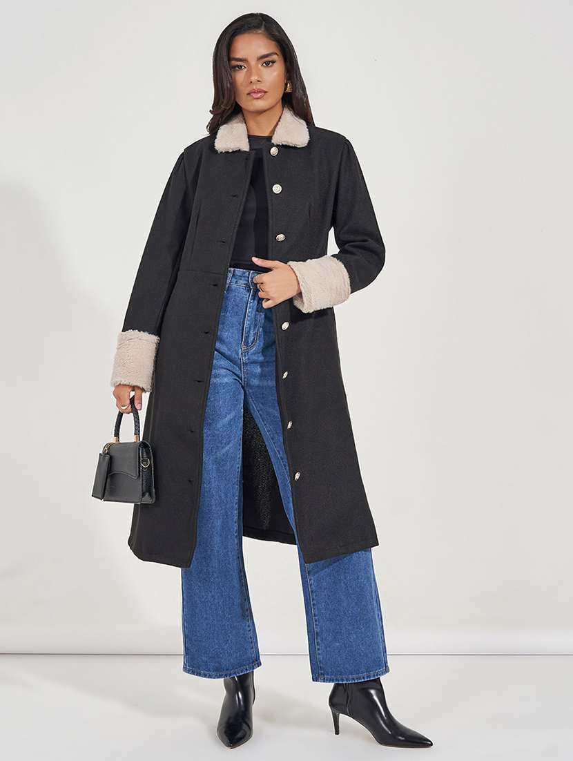 women black solid overcoat 