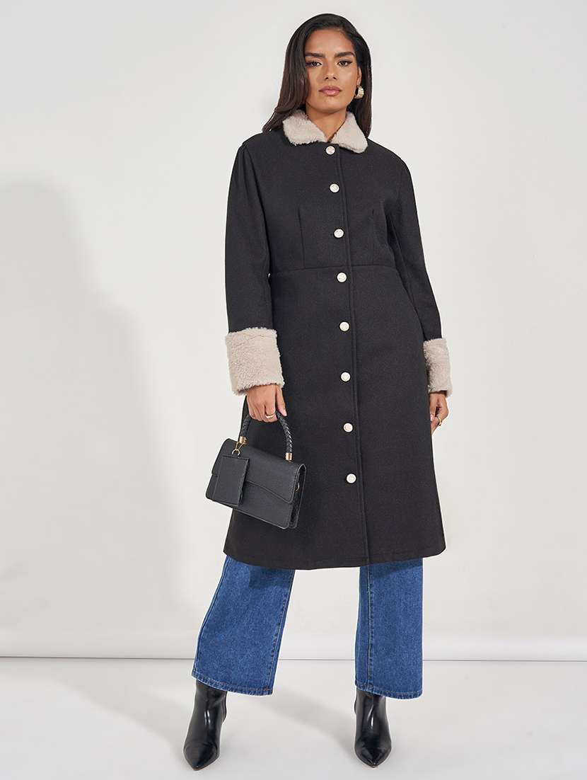women black solid overcoat  - 21571498 -  Standard Image - 1