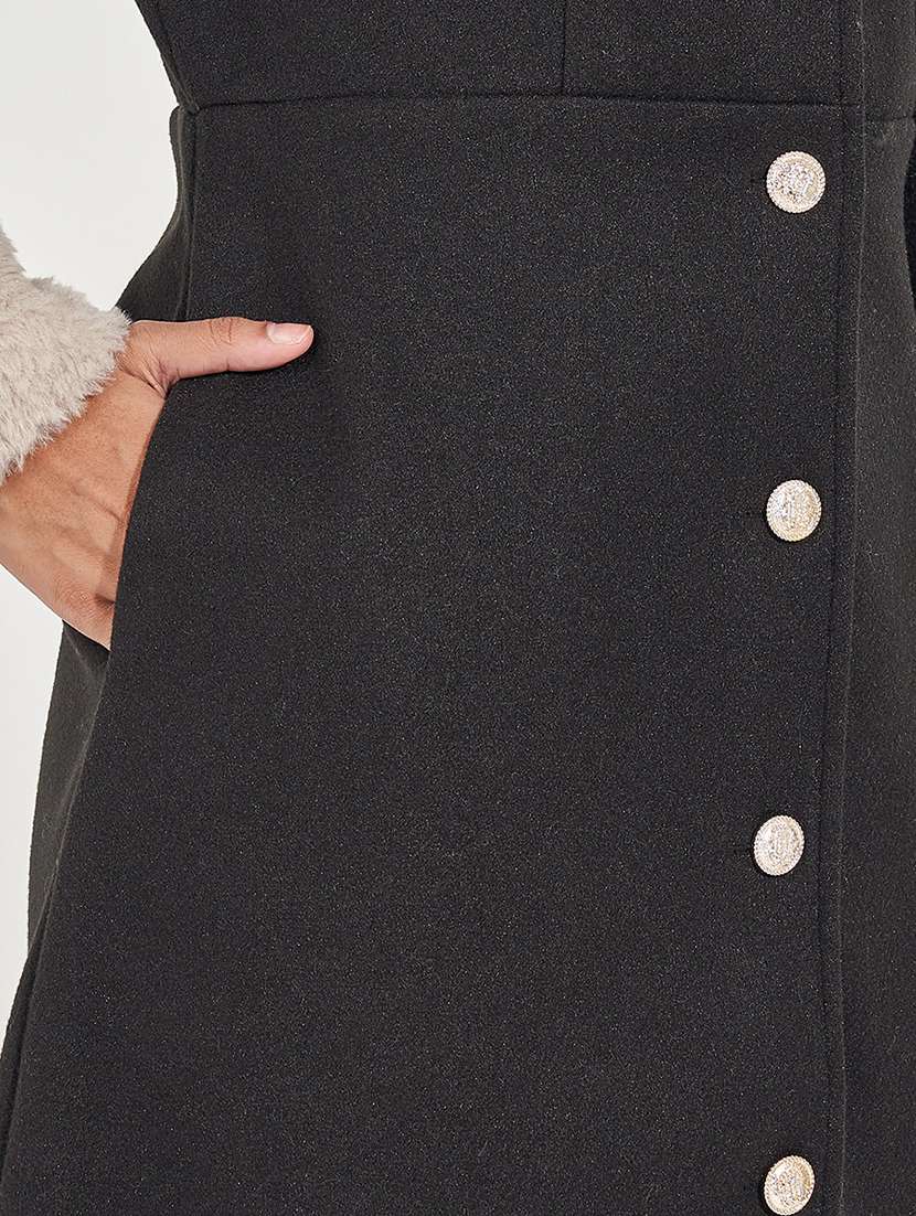 women black solid overcoat - 21571498 - Standard Image - 4