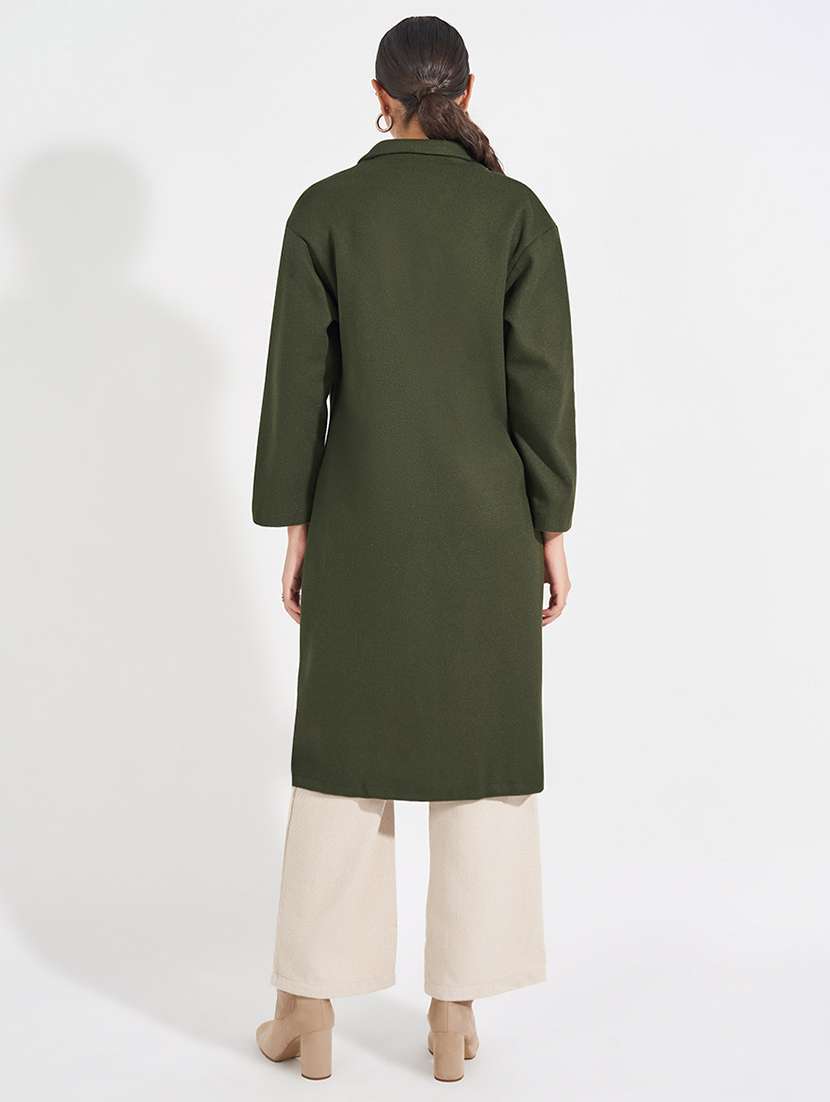 women olive solid overcoat - 21571500 - Standard Image - 1
