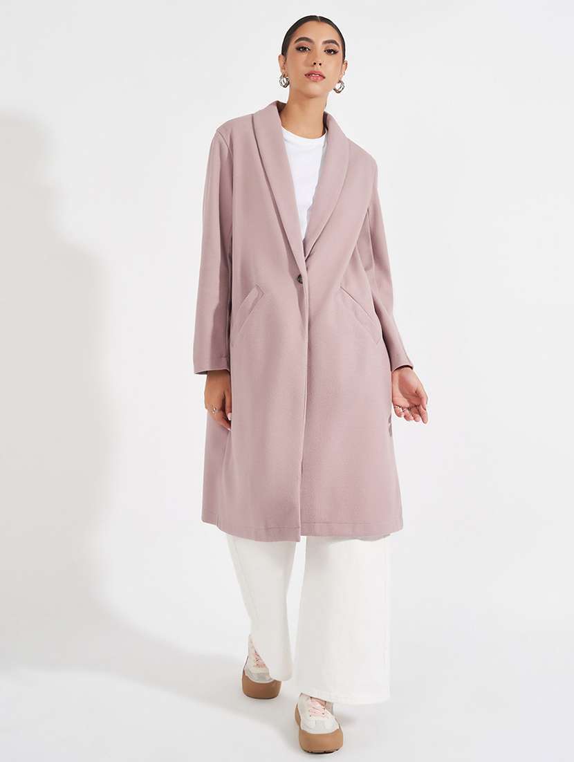 women pink solid overcoat