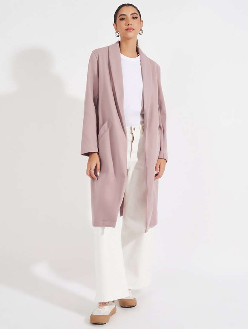 women pink solid overcoat - 21571501 -  Standard Image - 1