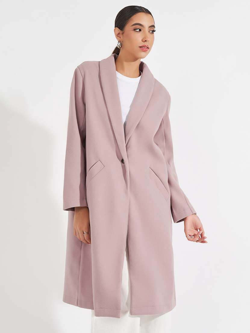 women pink solid overcoat - 21571501 -  Standard Image - 4