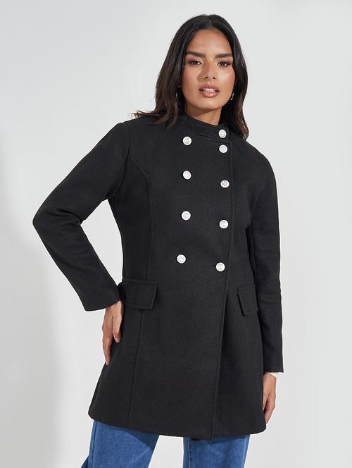 women full sleeve solid overcoat - 21571504 - Standard Image - 0
