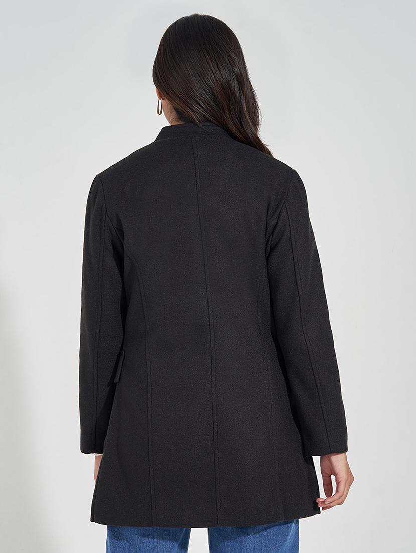 women full sleeve solid overcoat - 21571504 -  Standard Image - 1