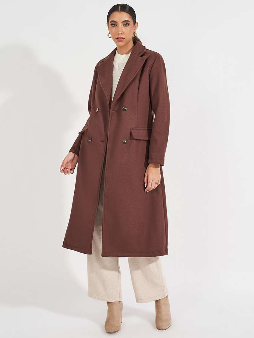 women full sleeve solid overcoat - 21571514 - Standard Image - 1