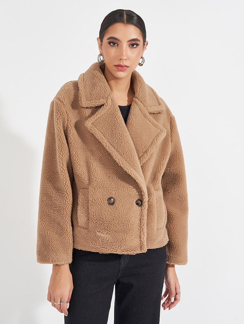 women full sleeve solid overcoat coat - 21571520 - Standard Image - 1