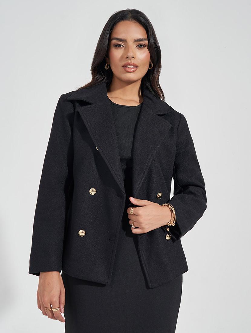 women black full sleeve solid coat - 21571523 - Standard Image - 1