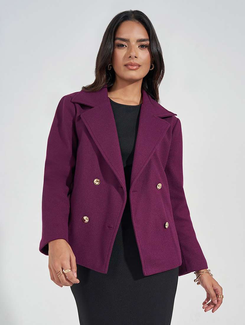 women full sleeve solid overcoat 