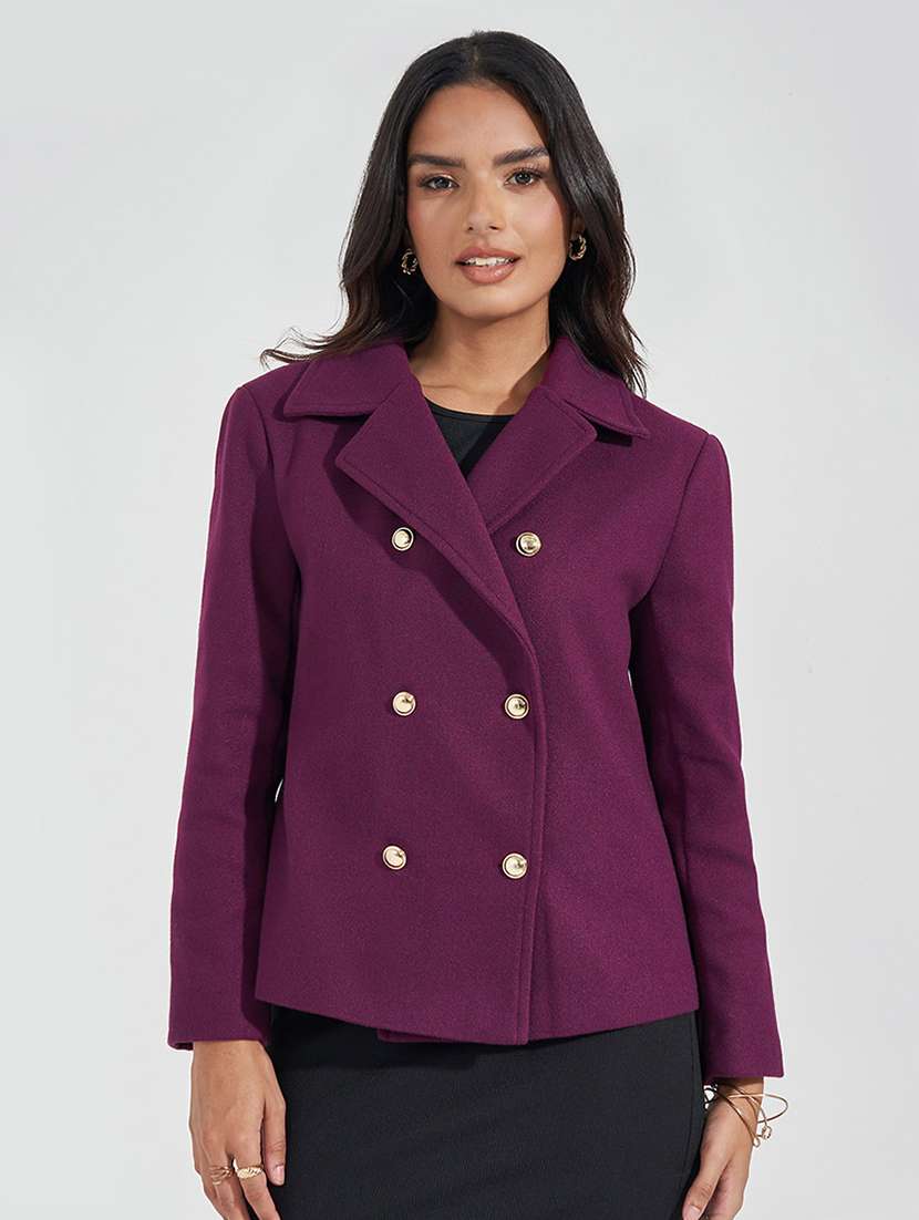 women full sleeve solid overcoat - 21571524 - Standard Image - 1