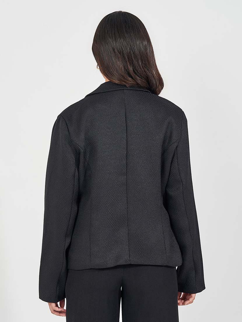 women black solid double breasted blazer - 21571531 -  Standard Image - 1