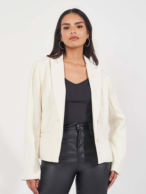 women beige solid double breasted blazer - 21571532 - Standard Image - 0