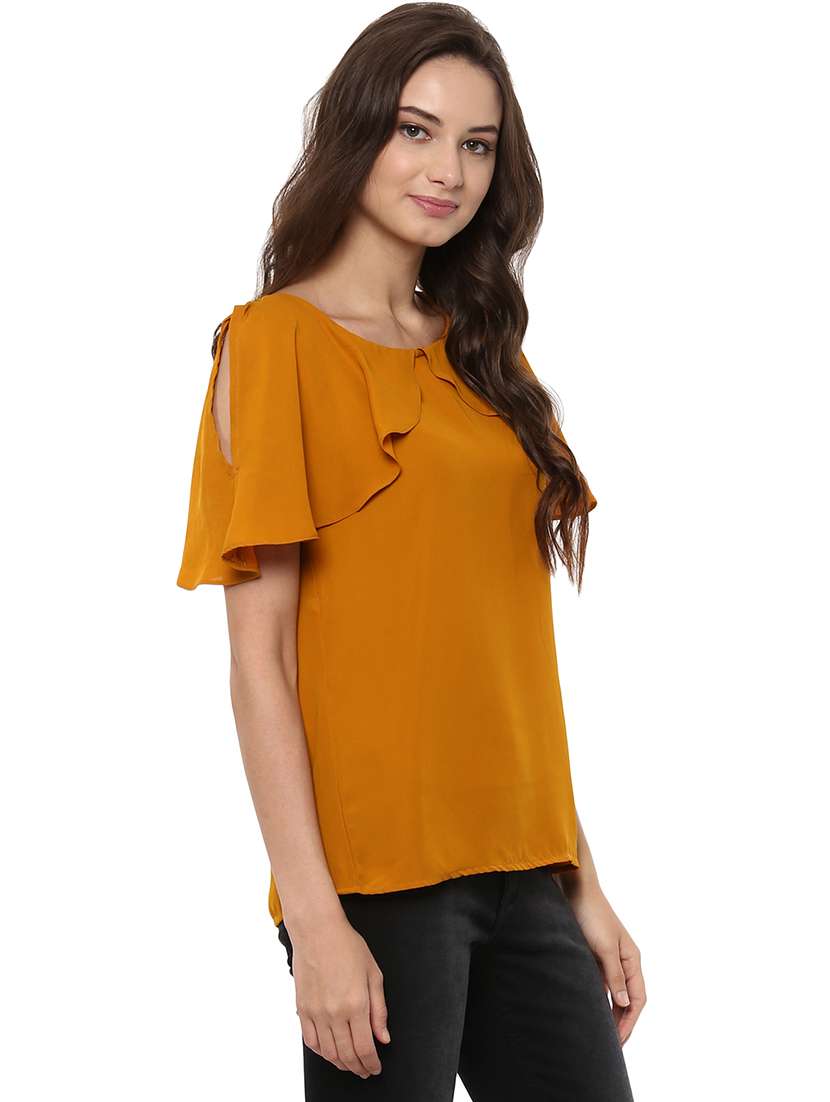 women mustard solid regular top - 21571610 - Standard Image - 1