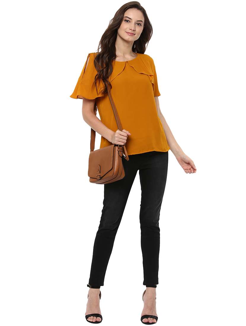 women mustard solid regular top - 21571610 - Standard Image - 4