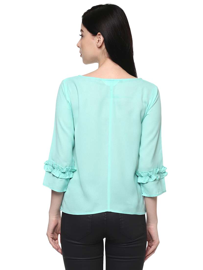 women sea green solid regular top - 21571617 - Standard Image - 1