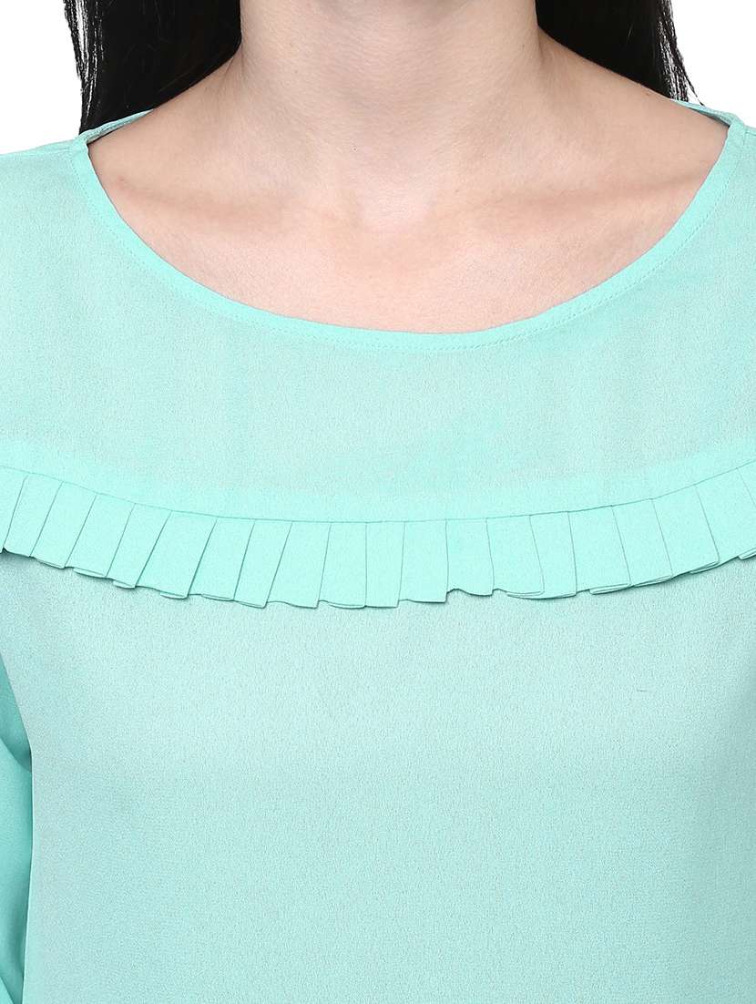 women sea green solid regular top - 21571617 - Standard Image - 4