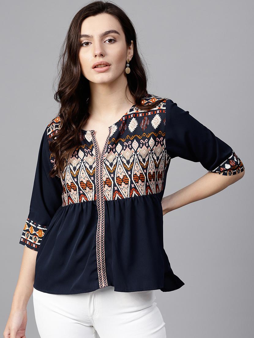 women navy blue printed regular top - 21571627 - Zoom Image - 0