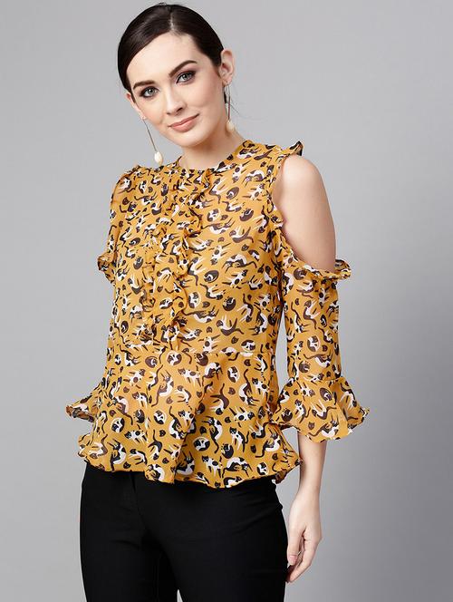 women mustard printed regular top - 21571636 -  Standard Image - 0