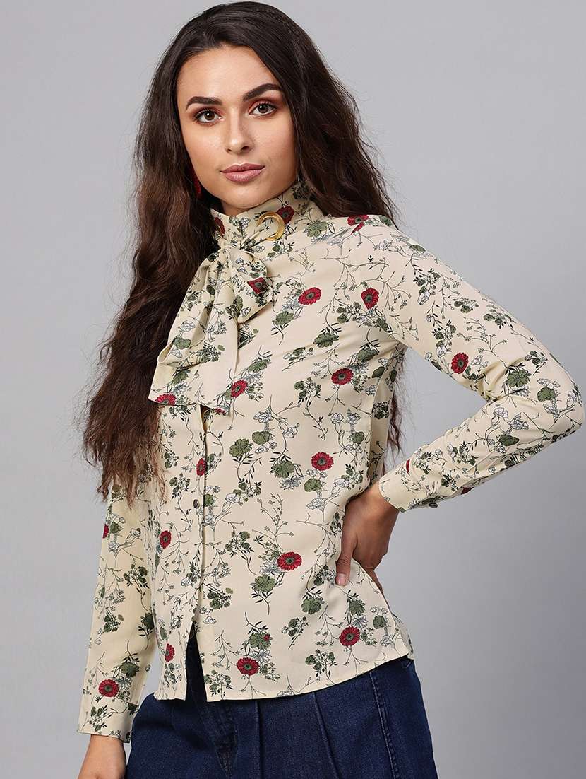 women beige printed regular top - 21571642 - Standard Image - 1