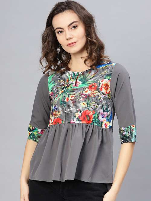 women grey printed regular top - 21571647 - Standard Image - 0